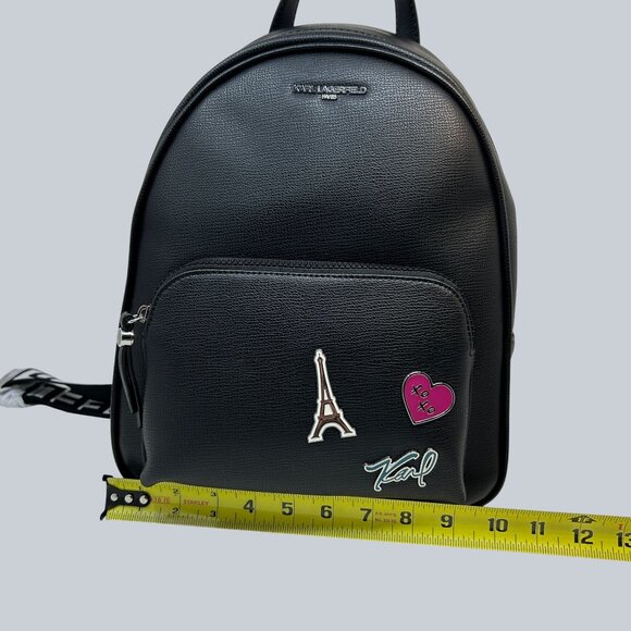 Karl Lagerfeld Paris Faux Leather Backpack With Eiffel Tower & Heart Pin Accents - Picture 10 of 10